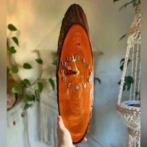 Vintage Mid Century Modern Lacquered Wooden Wall Clock | Rustic Boho Wood Decor